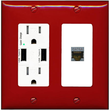 RiteAV 1 Port Cat6A Wall Plate - USB Charger [Red/White]