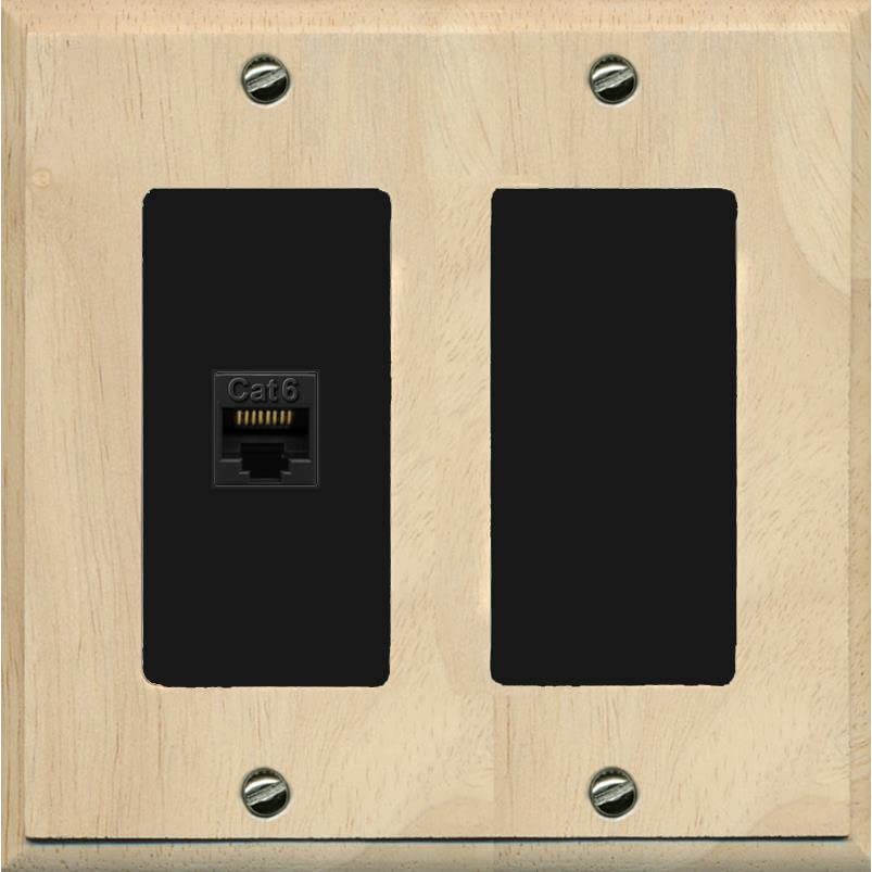 RiteAV 1 Port Cat6 Ethernet Wall Plate Female-Female - 2 Gang [Wood/Black]