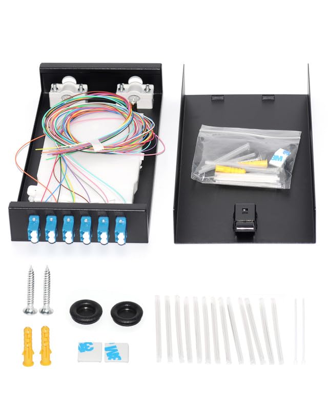 LC-OS2 6 Port 12 Core Rack Mount Fiber Enclosure LC, Singlemode Fiber Optic Rack Mount Enclosure Box, Include Pigtail and LGX Loaded Patch Panel for Fiber Optic Network
