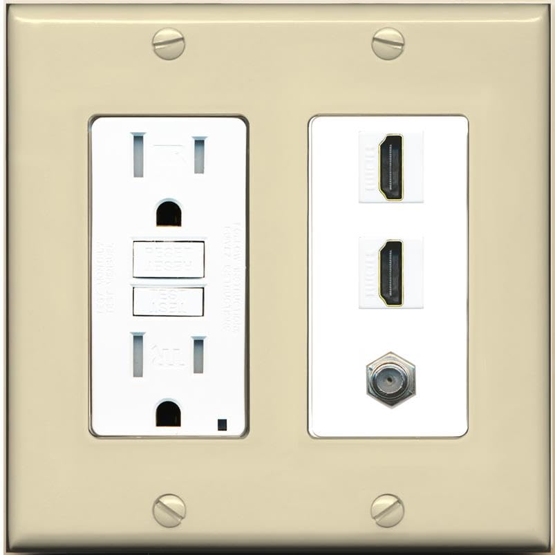 COAX 2 HDMI Wall Plate-GFCI Ivory/White