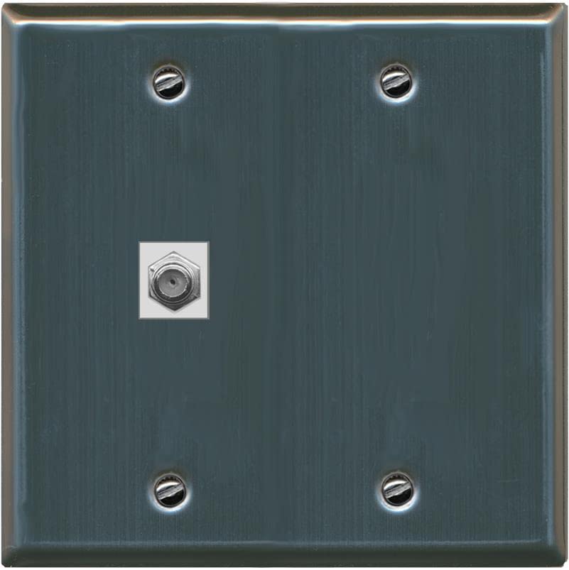 RiteAV 1 Port Coax Cable TV F-Type Wall Plate - Flat 2 Gang [Stainless Steel]