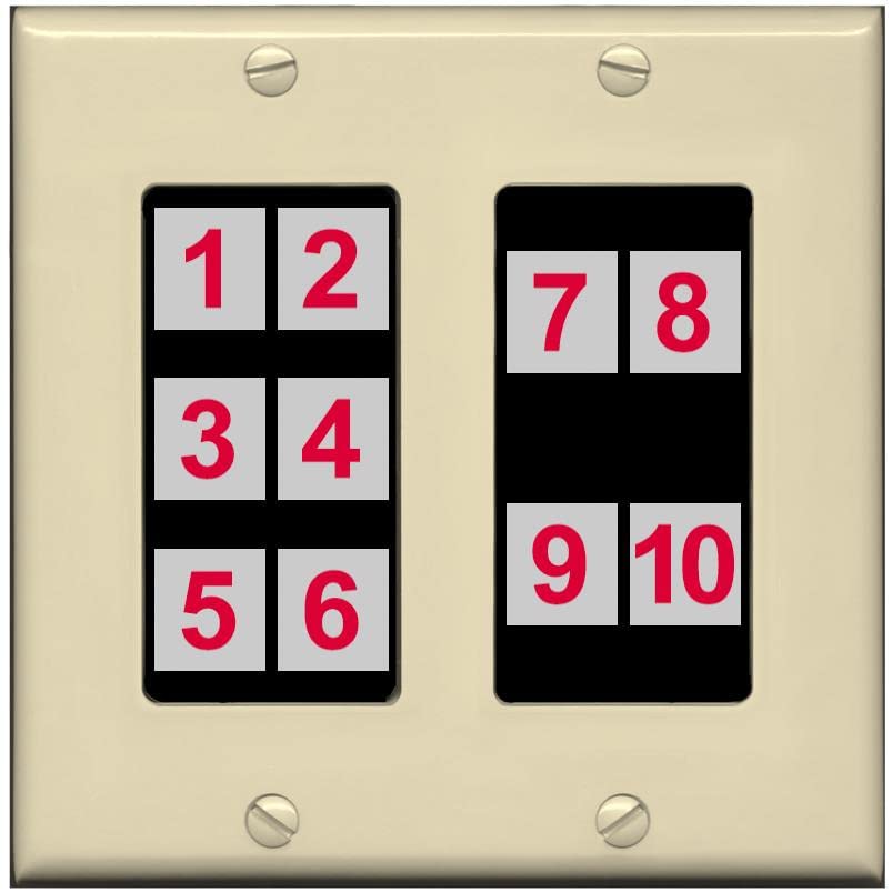 RiteAV - Custom Wall Plate 10 Port - 2 Gang [Ivory/Black]
