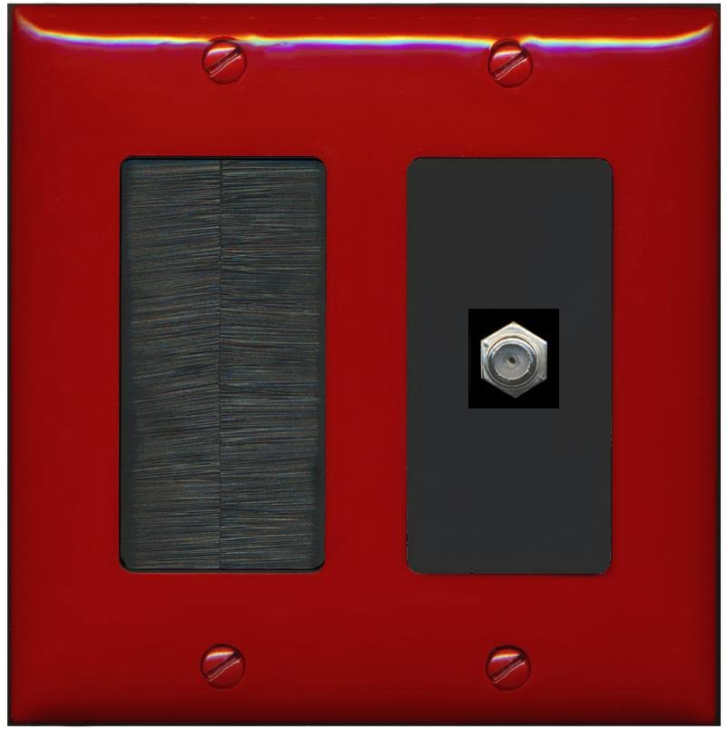 RiteAV 1 Port Coax Cable TV F-Type Wall Plate - Brush [Red/Black]