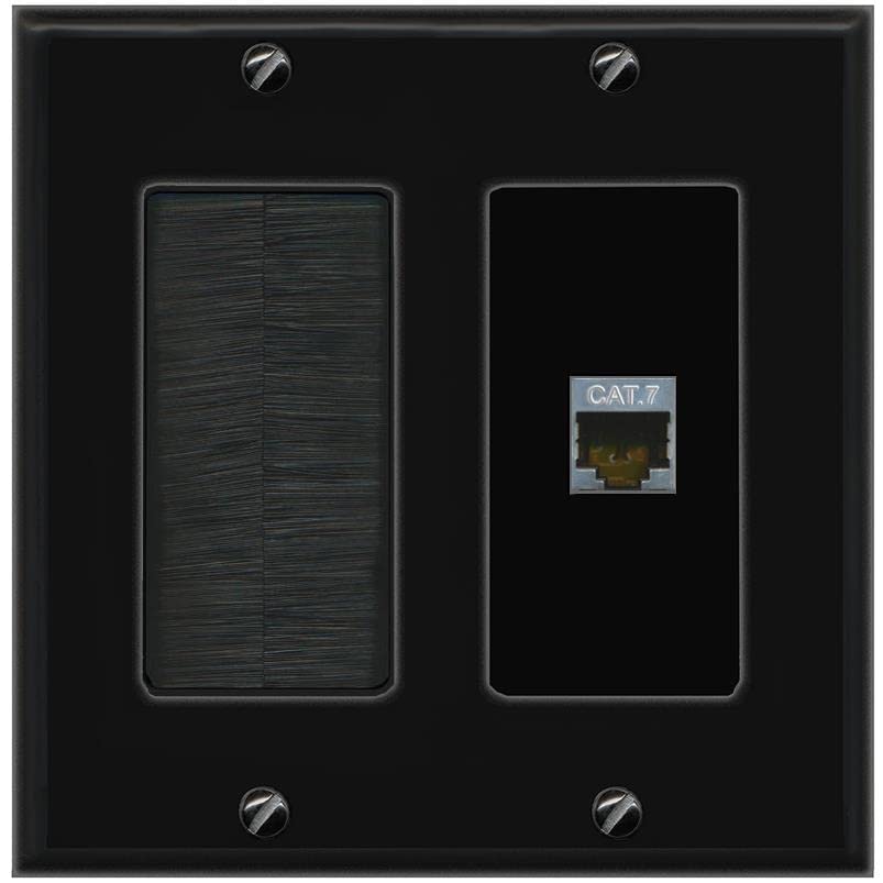 RiteAV 1 Port Cat7 Shielded Ethernet Wall Plate - Brush [Black/Black]