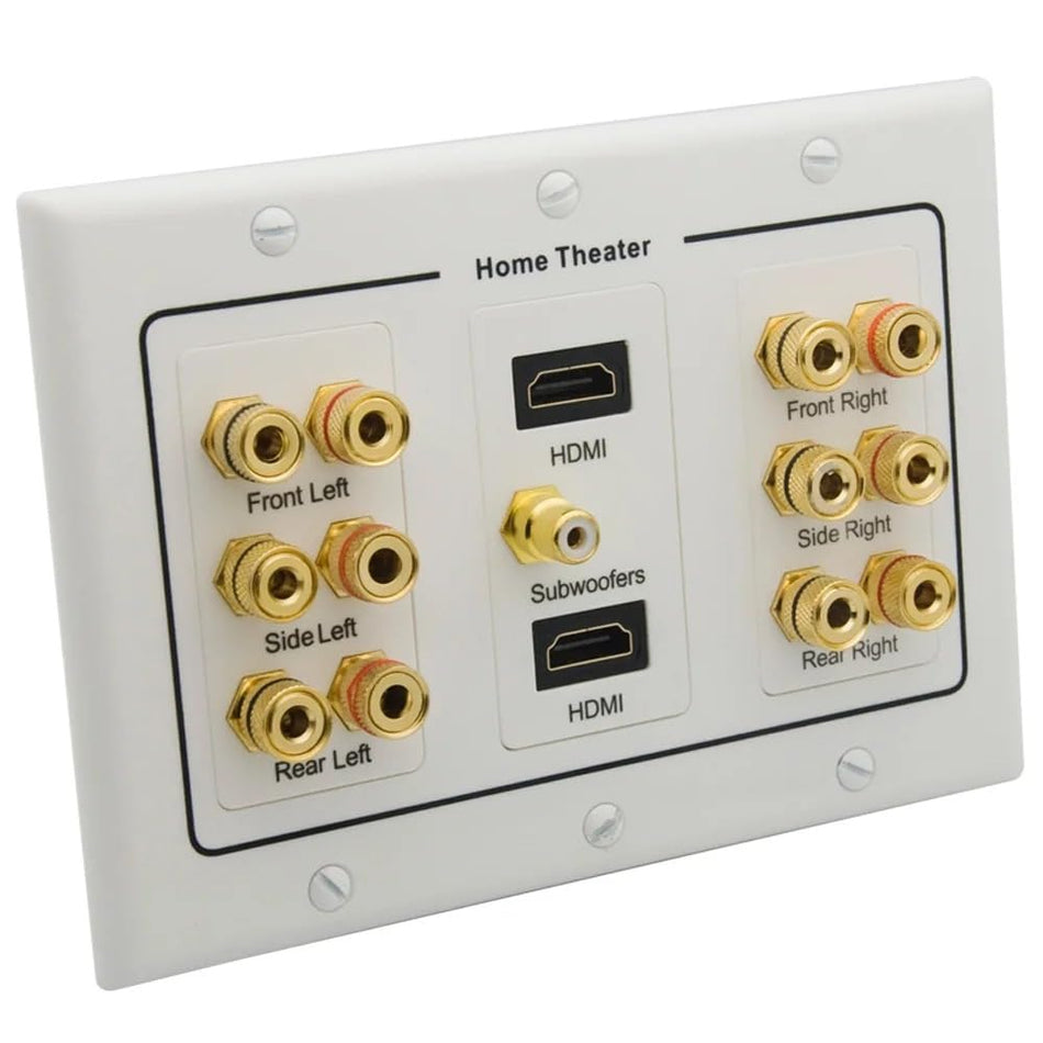 RiteAV 3 Gang Home Theater 6.1 Surround Sound Speaker Wall Plate with HDMI RCA Audio Banana Stereo Face Plate (6.1 Speaker+2HDMI)