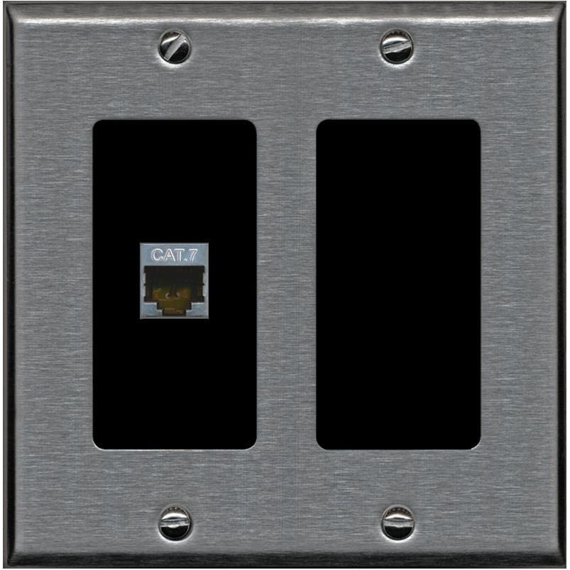 RiteAV 1 Port Cat7 Shielded Ethernet Wall Plate - 2 Gang [Stainless/Black]