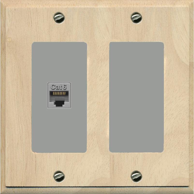 RiteAV 1 Port Cat6 Ethernet Wall Plate Female-Female - 2 Gang [Wood/Gray]