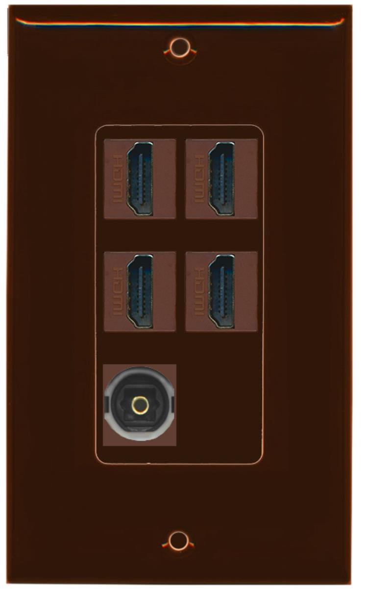 RiteAV - 4 x HDMI and 1 x Toslink Digital Audio Port Wall Plate - Brown
