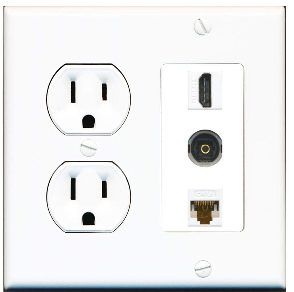 15 Amp Round Power Outlet 1 Port HDMI 1 Toslink 1 Cat6 Ethernet Wall P ...