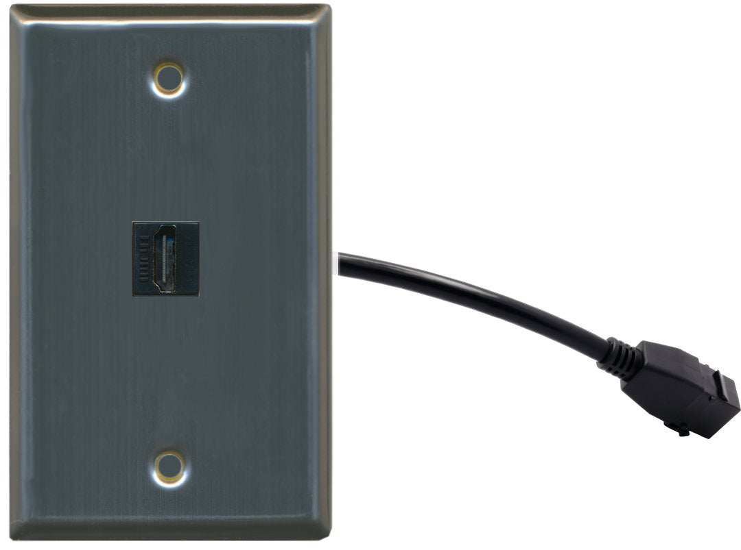 RiteAV (1 Gang Flat) HDMI Wall Plate w/Pigtail Extension Cable Stainless Steel