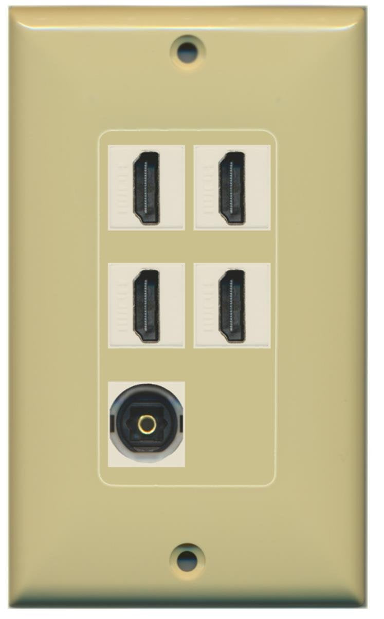 RiteAV - 4 x HDMI and 1 x Toslink Digital Audio Port Wall Plate - Ivory