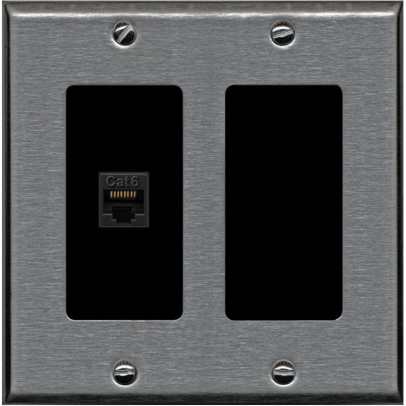 RiteAV 1 Port Cat6 Ethernet Wall Plate Female-Female - 2 Gang [Stainless/Black]