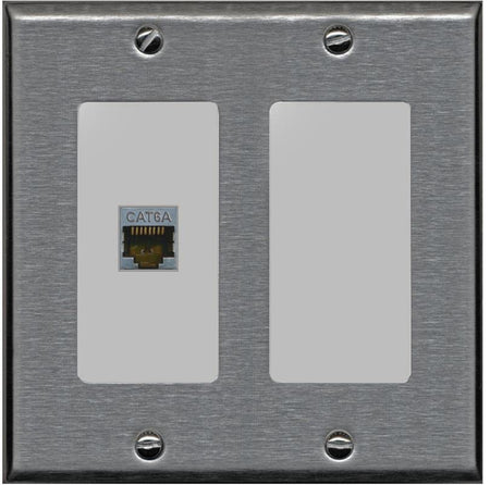 RiteAV 1 Port Cat6A Wall Plate - 2 Gang [Stainless/Gray]