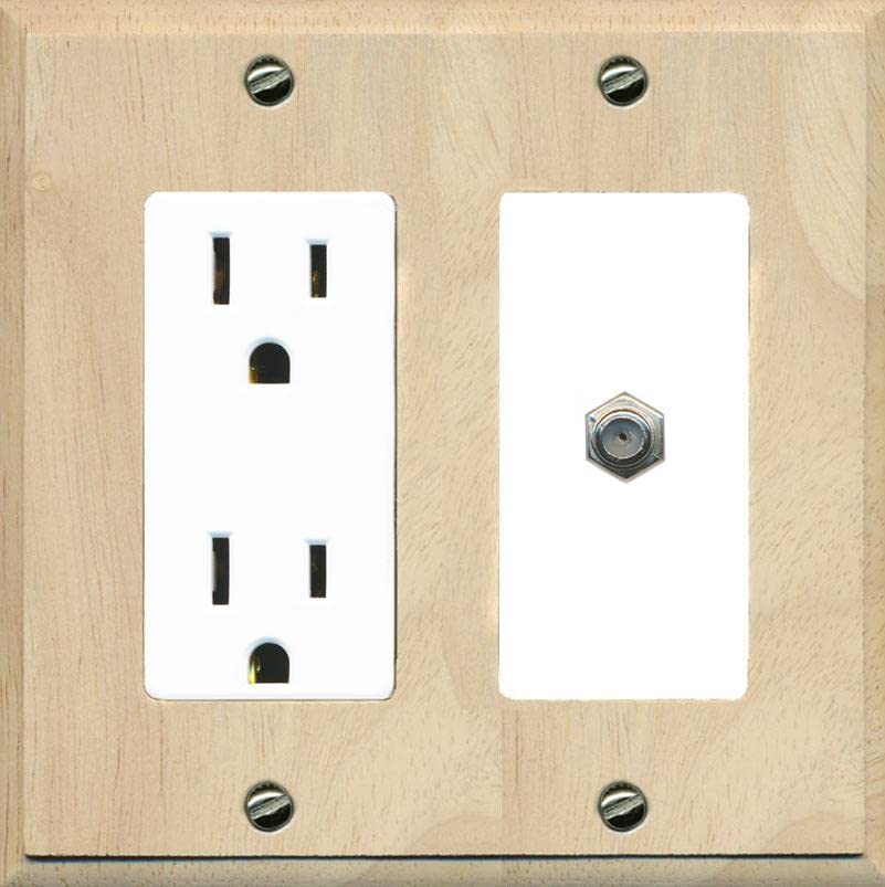 RiteAV 1 Port Coax Cable TV F-Type Wall Plate - Outlet [Wood/White]