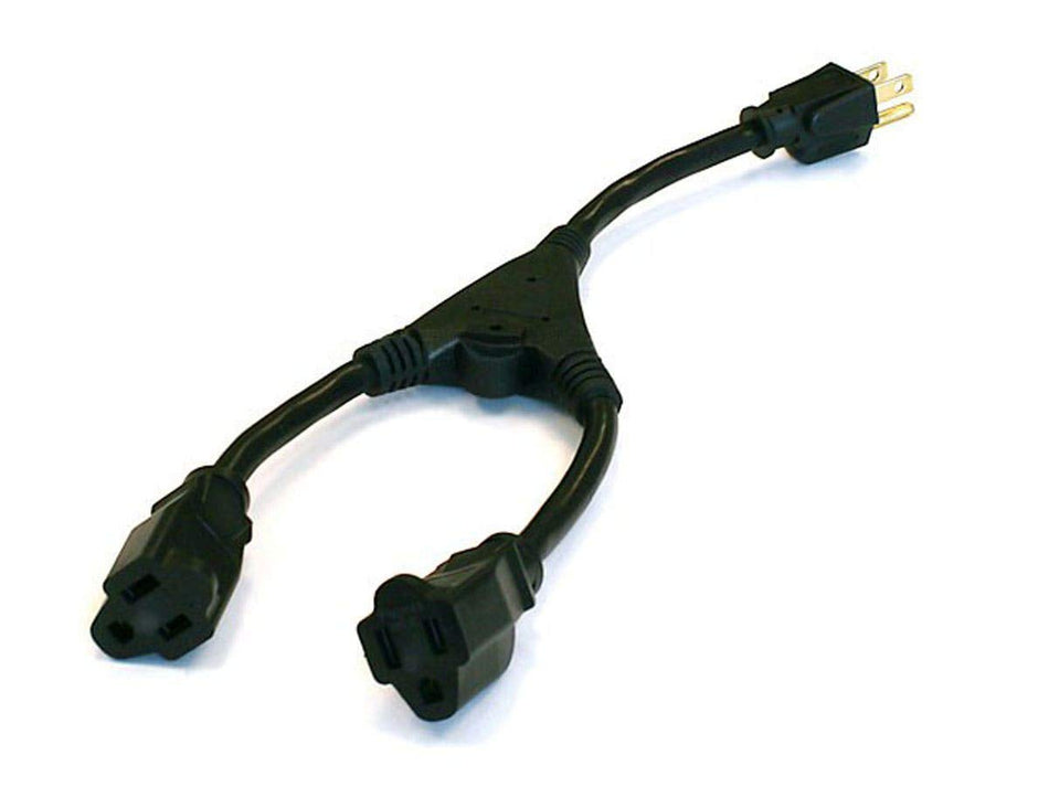 Monoprice 3-Prong Power Cord Splitter Cable - NEMA 5-15P to 2X NEMA 5-15R, 16AWG, 13 Amps, 1625 Watts, 125 Volts, 1.2 Feet, Black