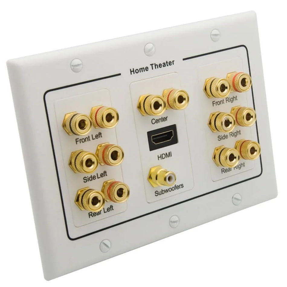 RiteAV 3 Gang Home Theater 7.1 Surround Sound Speaker Wall Plate with HDMI RCA Audio Banana Stereo Face Plate (7.1 Speaker HDMI)