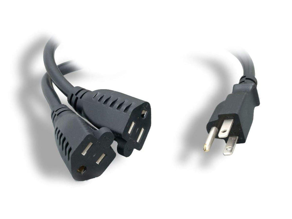 Monoprice Power Cord Splitter - 3 Feet - Black | NEMA 5-15P to 2X NEMA 5-15R 16AWG 10A SJT Plug Two Devices into a Single Power Outlet