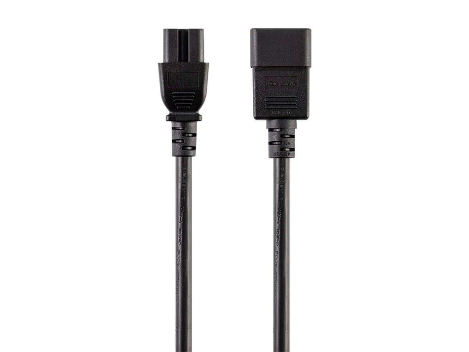 Monoprice Power Cord 8ft - Black, IEC 60320 C20 to IEC 60320 C15, 14AWG, 15A/1875W, 3-Prong, for Network Hardware or Other High-Temperature Equipment