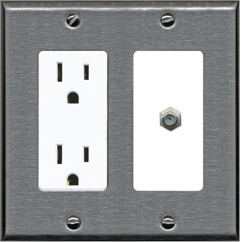 RiteAV 1 Port Coax Cable TV F-Type Wall Plate - Outlet [Stainless/White]