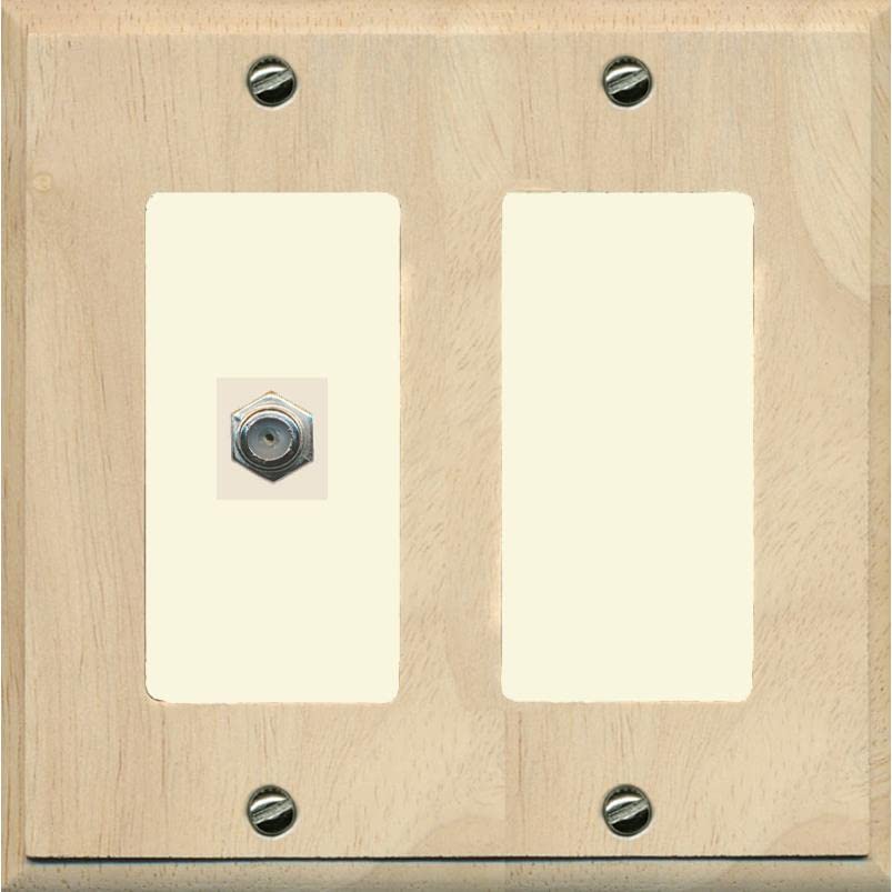 RiteAV 1 Port Coax Cable TV F-Type Wall Plate - 2 Gang [Wood/Light-Almond]