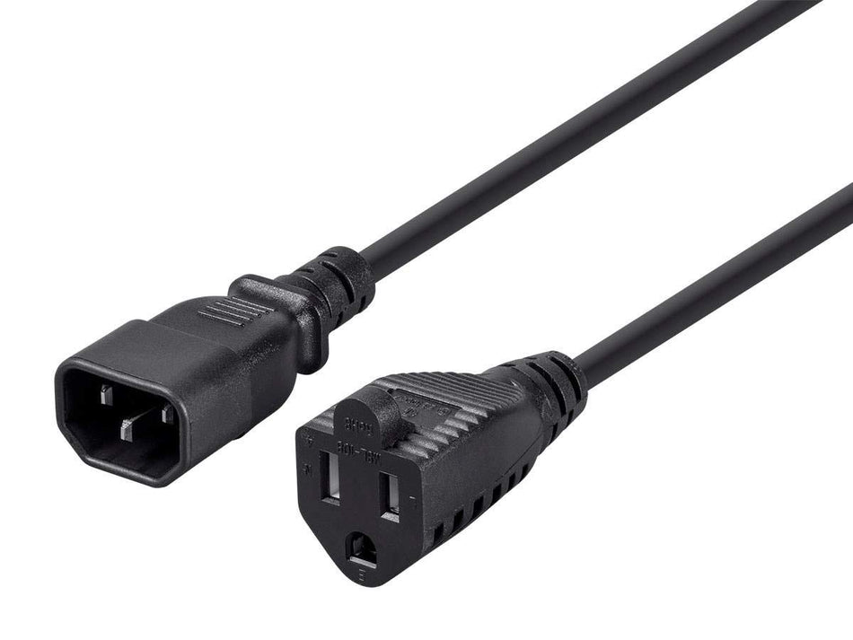 Monoprice Desktop Computer Power Cord - IEC 60320 C14 to NEMA 5-15R, 10 Amp, 1250 Watt, SVT, 125 Volt, 18AWG, 1 Feet, Black