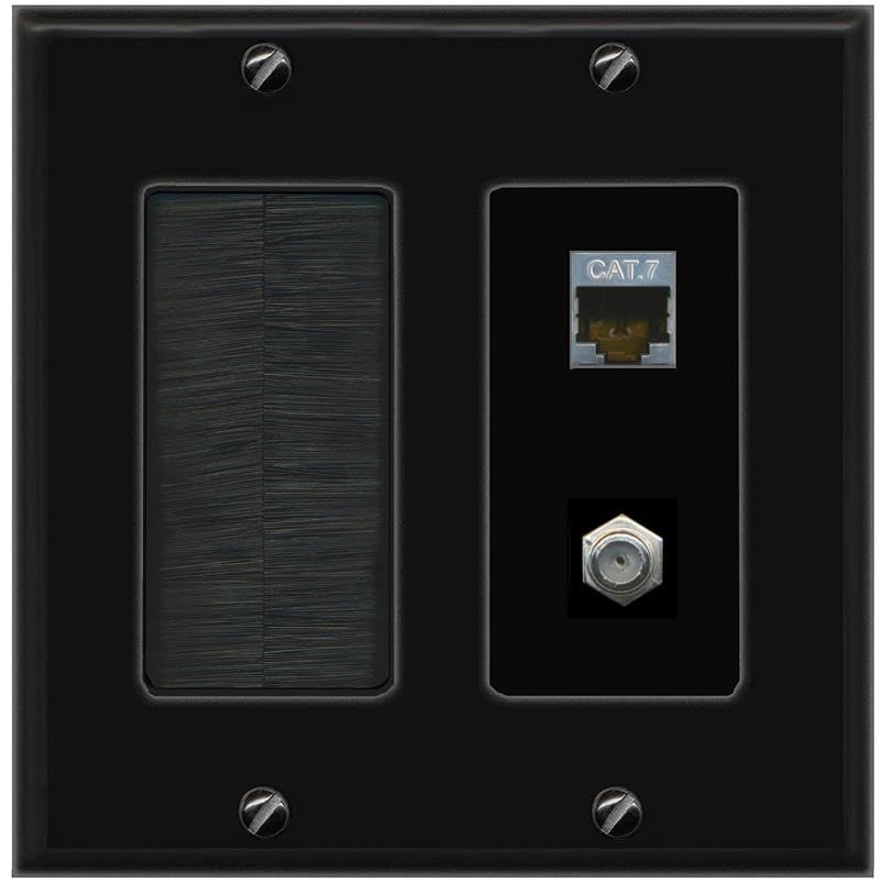 RiteAV Coax and Cat7 Wall Plate - Brush [Black/Black]