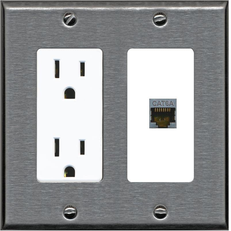 RiteAV 1 Port Cat6A Wall Plate - Outlet [Stainless/White]