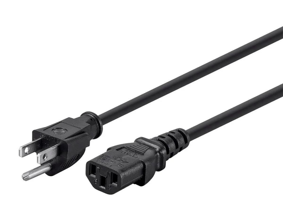 Monoprice Power Cord - NEMA 5-15P to IEC 60320 C13, 16AWG, 13A/1625W, 125V, 3-Prong, 2ft, Black, 6-Pack