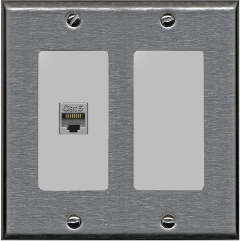 RiteAV 1 Port Cat6 Ethernet Wall Plate Female-Female - 2 Gang [Stainless/Gray]