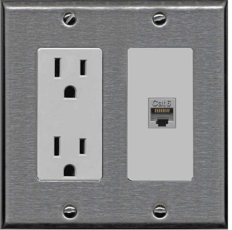 RiteAV 1 Port Cat6 Ethernet Wall Plate Female-Female - Outlet [Stainless/Gray]