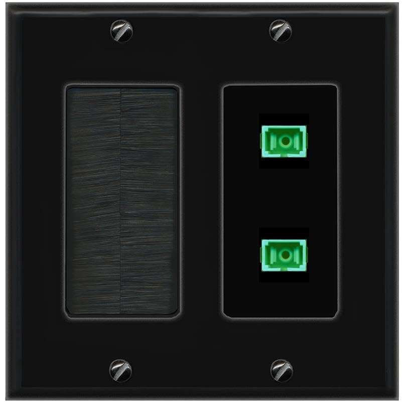 RiteAV 2 Port Fiber Optic Coupler Jack SC Simplex Singlemode APC Wall Plate-Brush Black/Black