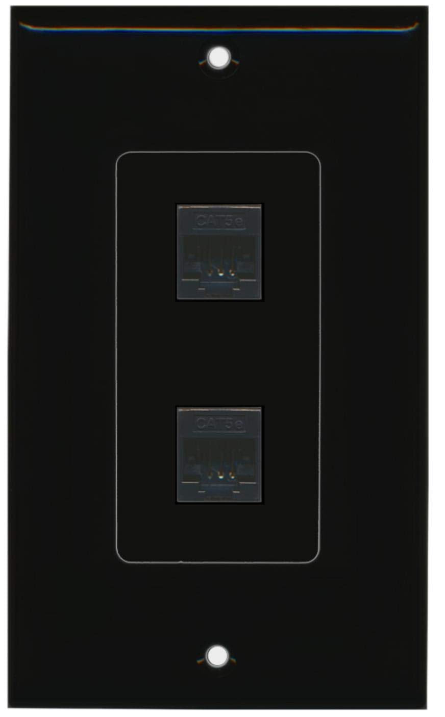 RiteAV - 2 Port Cat5e Ethernet Wall Plate Decorative - Black - Bracket Included