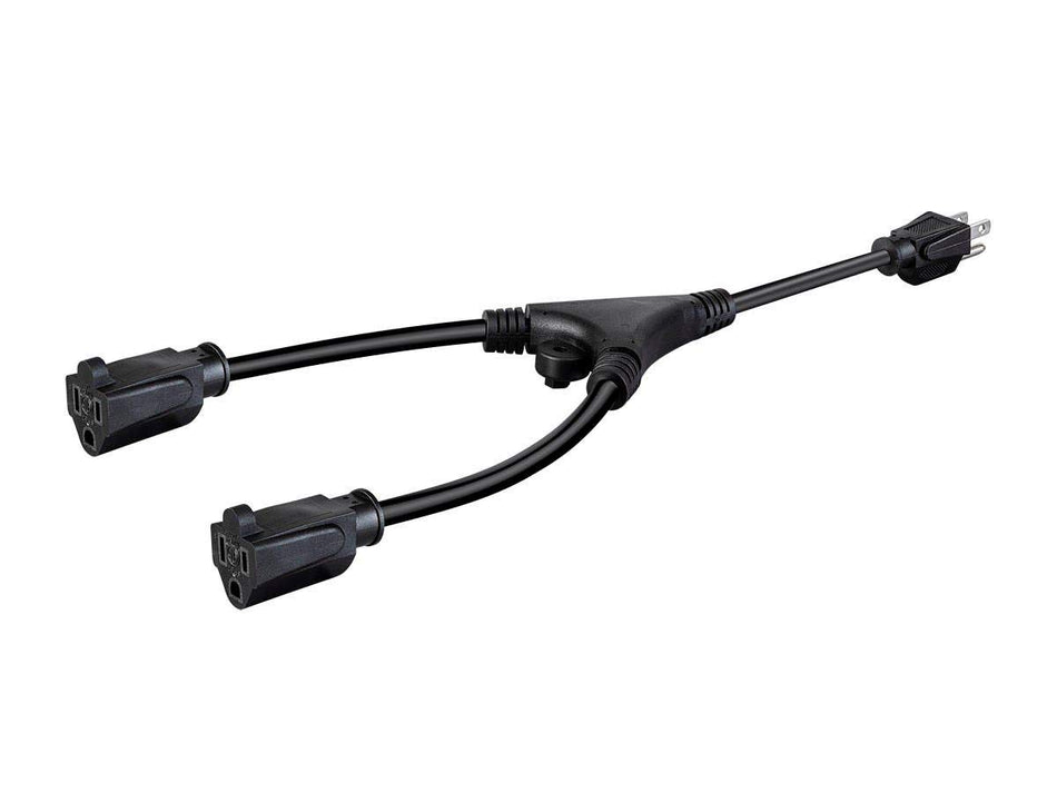 Monoprice Splitter Power Cord - NEMA 5-15P to 2X NEMA 5-15R, 13Amp, 1625 Watt, 120 Volt, 16AWG, 1.5 Feet, Black
