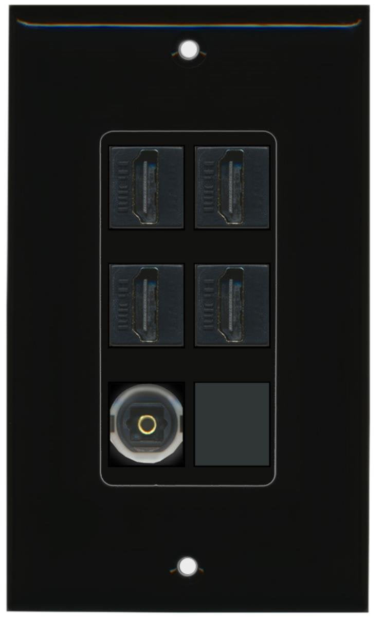 RiteAV - 4 x HDMI and 1 x Toslink Digital Audio Port Wall Plate - Black