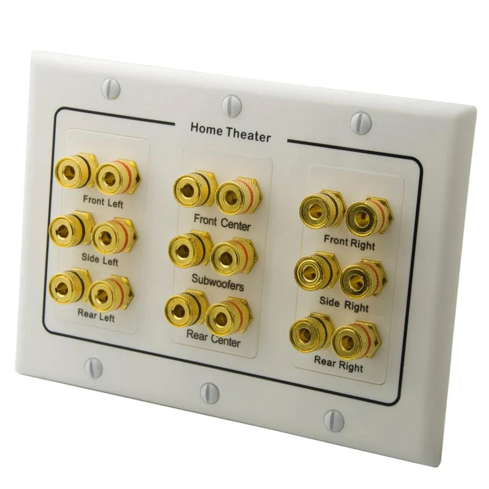 RiteAV 3 Gang Home Theater 9.0 Surround Sound Speaker Wall Plate with HDMI RCA Audio Banana Stereo Face Plate (9.0 Speaker)