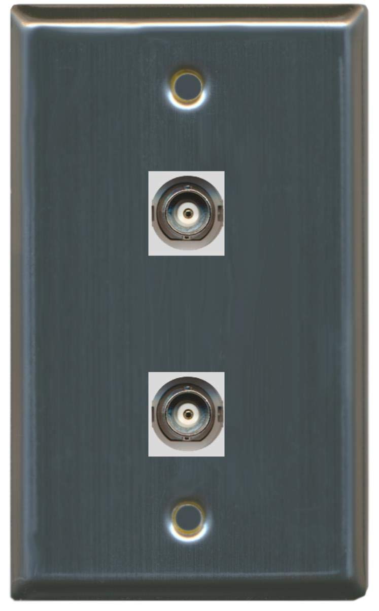 RiteAV - 2 Port BNC Wall Plate - Stainless Steel/Gray - Bracket Included