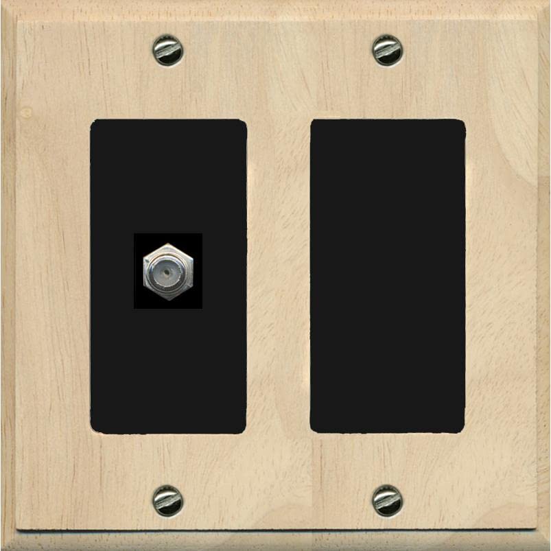 RiteAV 1 Port Coax Cable TV F-Type Wall Plate - 2 Gang [Wood/Black]