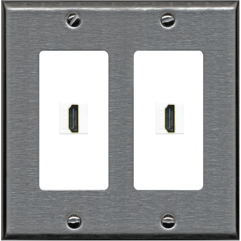 RiteAV HDMI Wall Plate 2 Port - 2 Gang [Stainless/White]