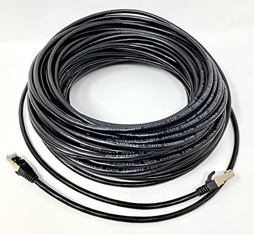 RiteAV - Cat8 Indoor/Outdoor, High Speed, Heavy Duty Ethernet Cable, UV Resistant, Weatherproof, S/FTP, 40Gbps, 2000 MHz, Gold Plated RJ45 Connectors for Modem/Router/Gaming - 100FT