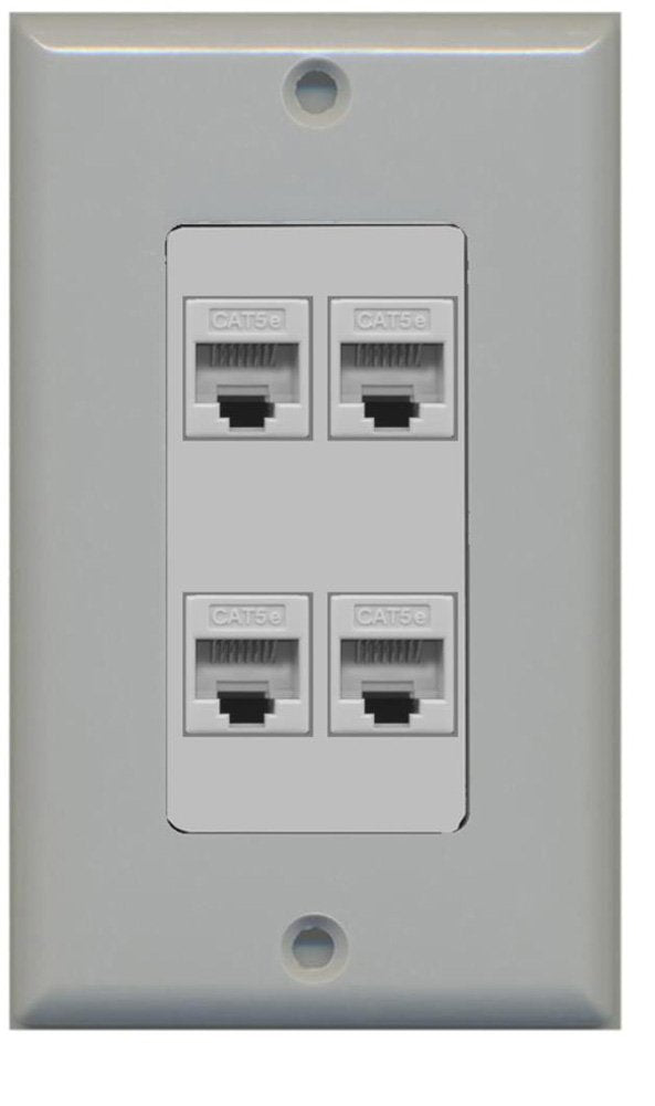 RiteAV Decorative 1 Gang 4 Port Cat5e Wall Plate - Gray/Gray