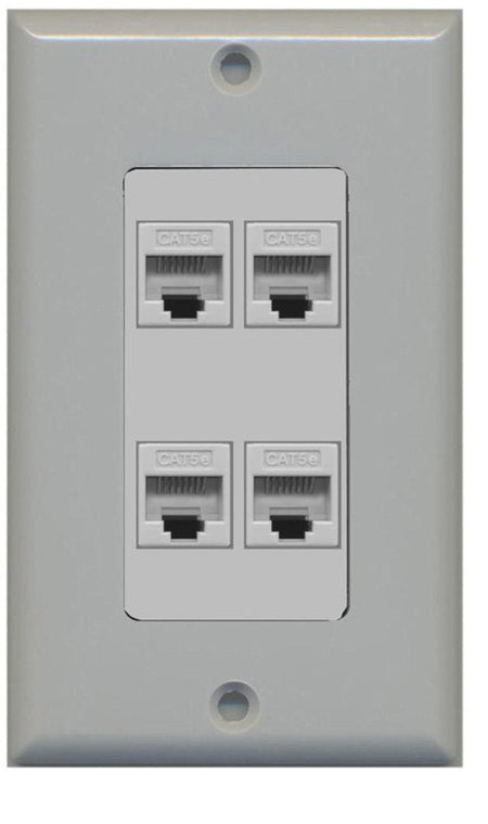 RiteAV Decorative 1 Gang 4 Port Cat5e Wall Plate - Gray/Gray