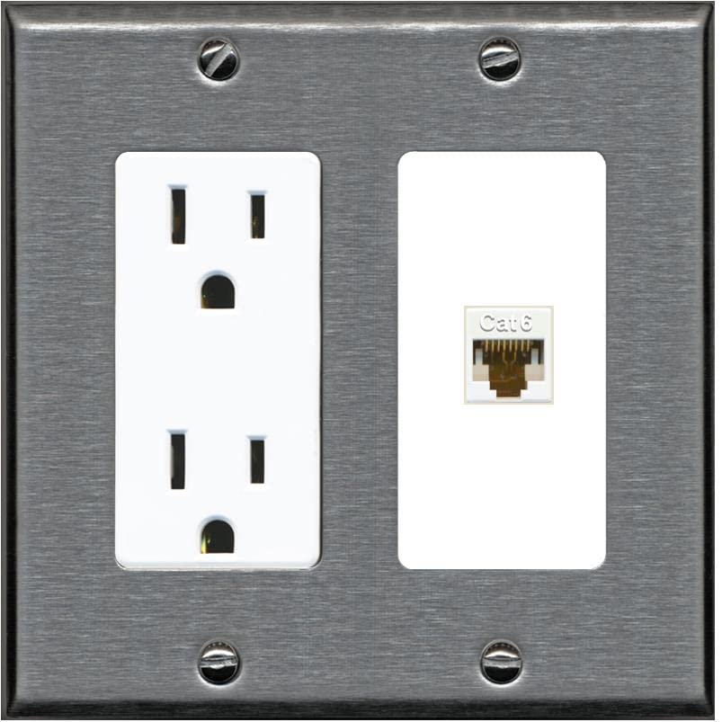 RiteAV 1 Port Cat6 Ethernet Wall Plate Female-Female - Outlet [Stainless/White]