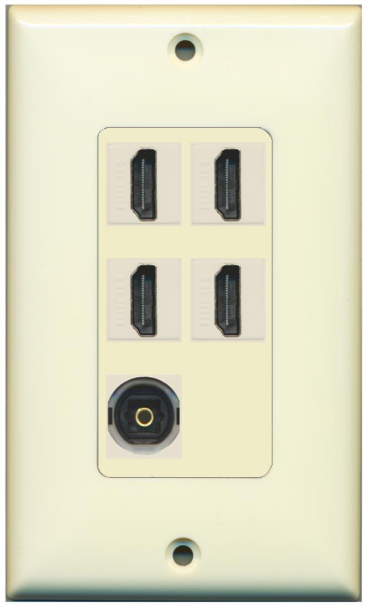 RiteAV - 4 x HDMI and 1 x Toslink Digital Audio Port Wall Plate - Light Almond