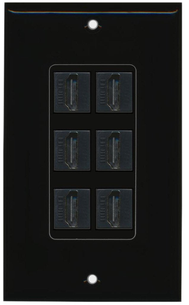RiteAV - 6 Port HDMI 2.0 Decorative Wall Plate (Black)