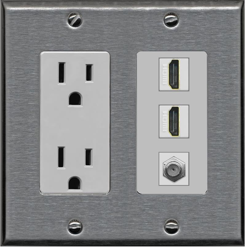 COAX 2 HDMI Wall Plate-Outlet Stainless/Gray