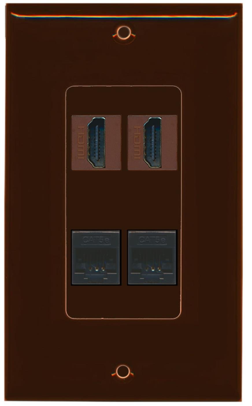 RiteAV - 2 x HDMI and 2 x Cat5e Ethernet Port Wall Plate Decorative - Brown