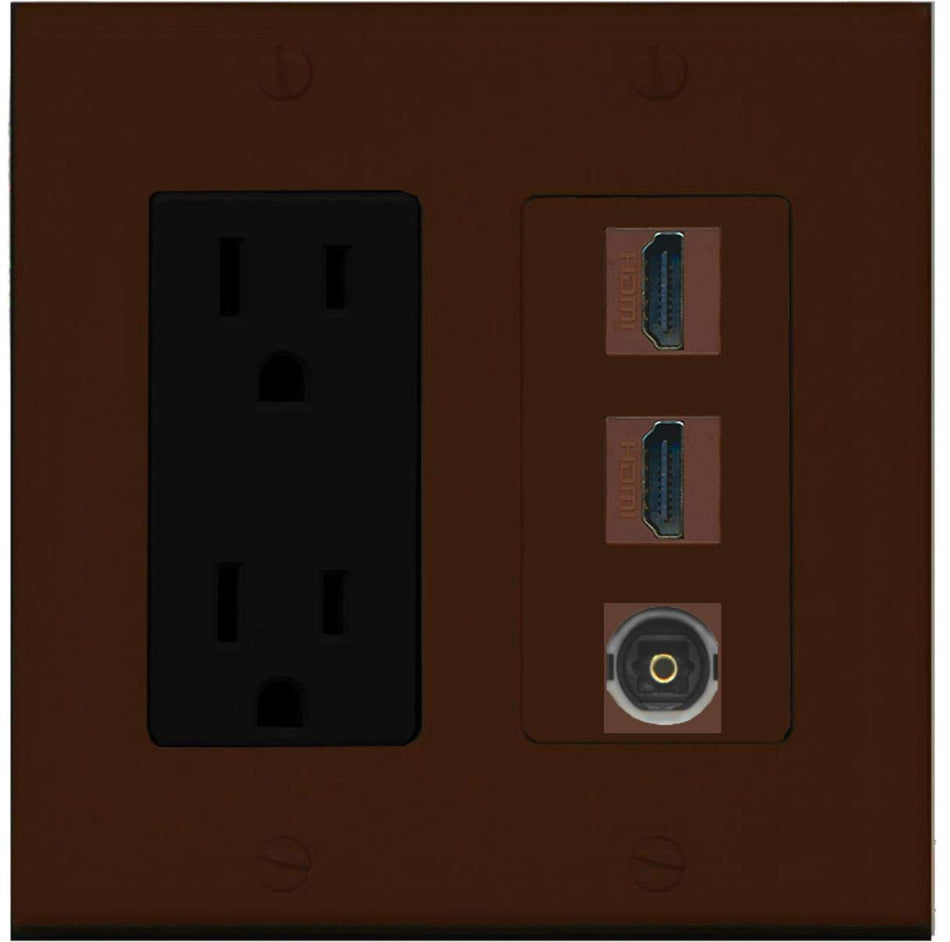 RiteAV - 15 Amp Power Outlet 2 Port HDMI 1 Port Toslink Decorative Wall Plate - Brown