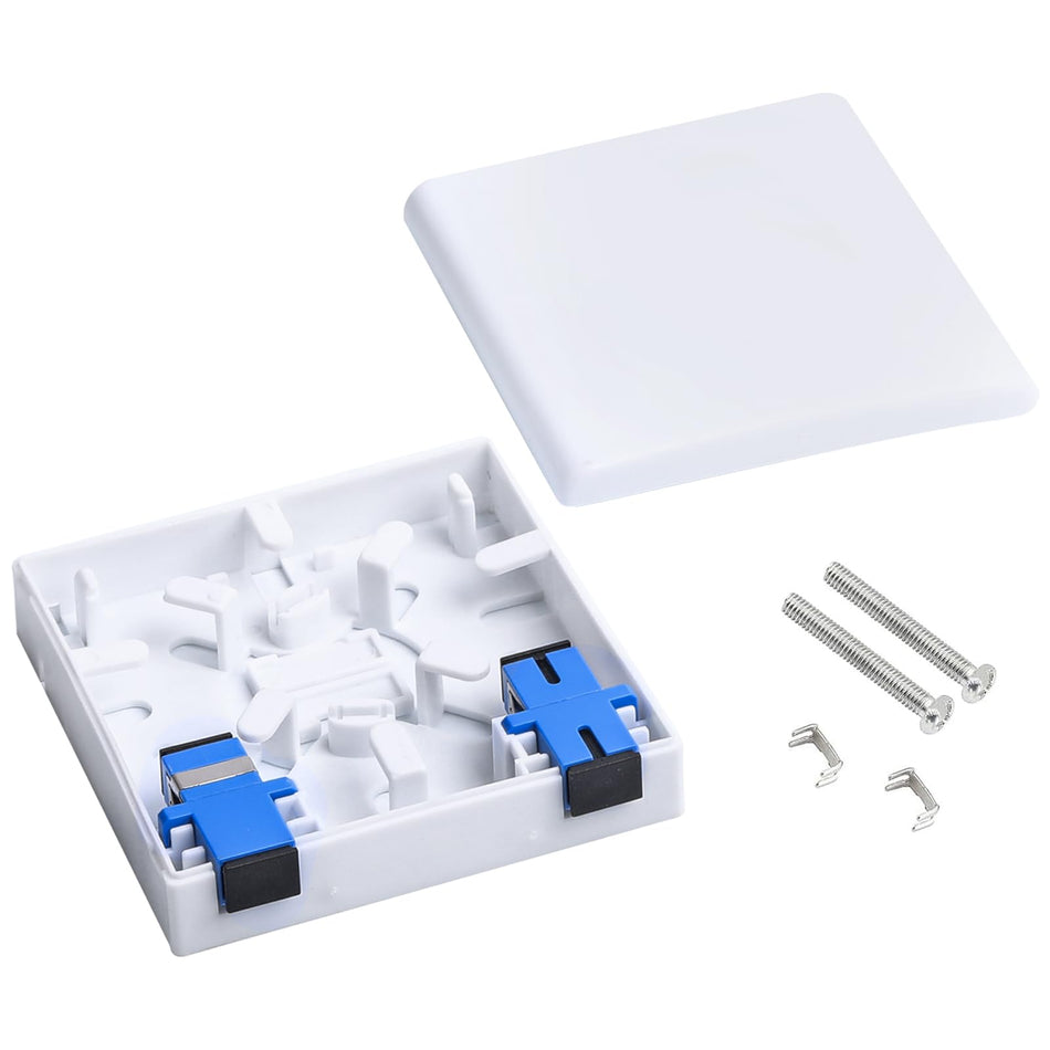 RiteAV - 2-Port Fiber Optic Terminal Junction Box, ABS Plastic, White, Waterproof, SC/UPC Connectors