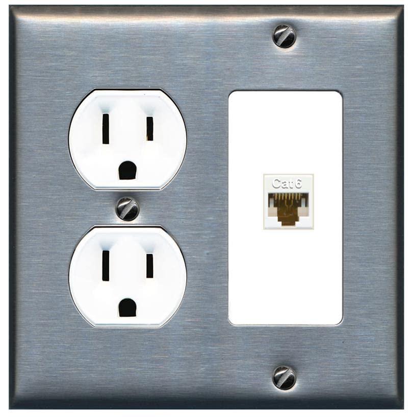 RiteAV 1 Port Cat6 Ethernet Wall Plate Female-Female - Round Outlet [Stainless/White]
