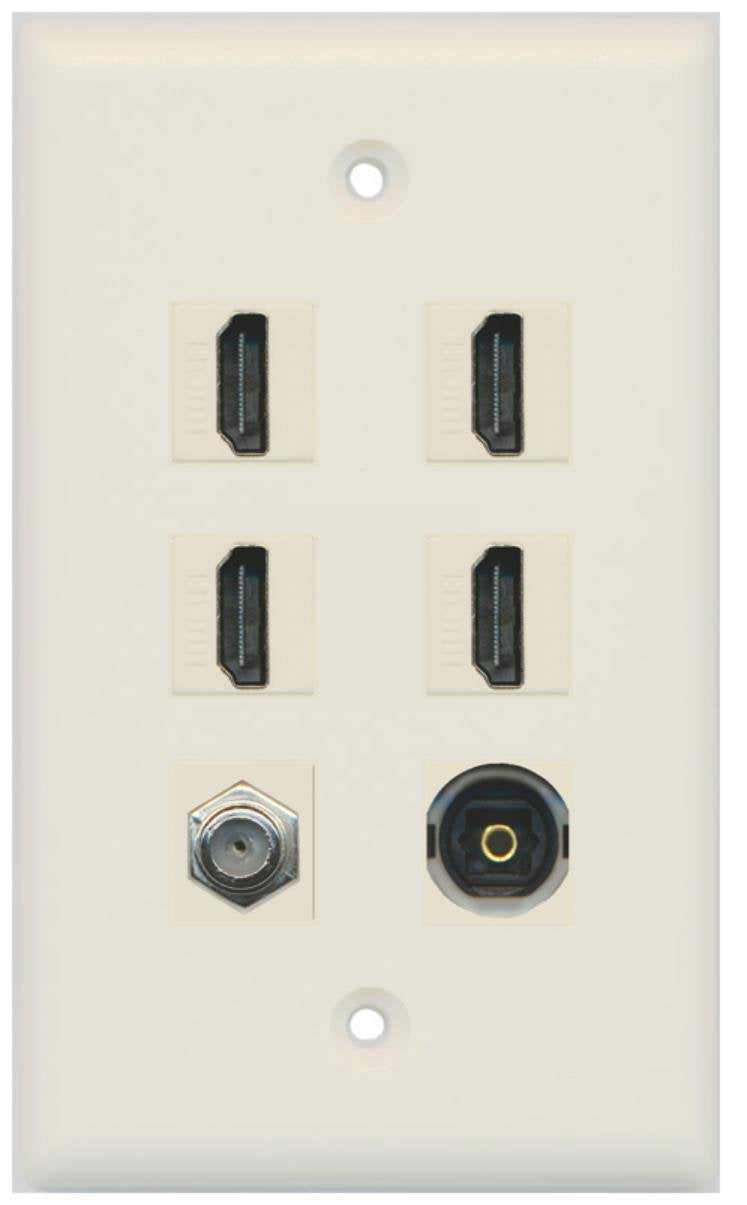 RiteAV - 4 HDMI and 1 - Coax Cable TV and 1 Toslink Port Wall Plate - Light Almond